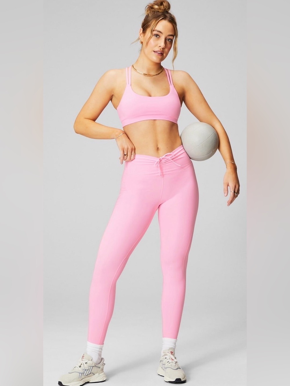Fabletics PureLuxe Ultra High Waisted Ruched Front Leggings Vibrant Pink Sz M